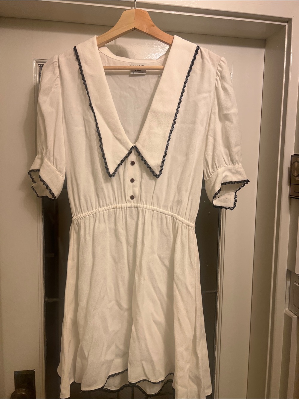 White Sailor-Collar Mini Dress with Navy Trim